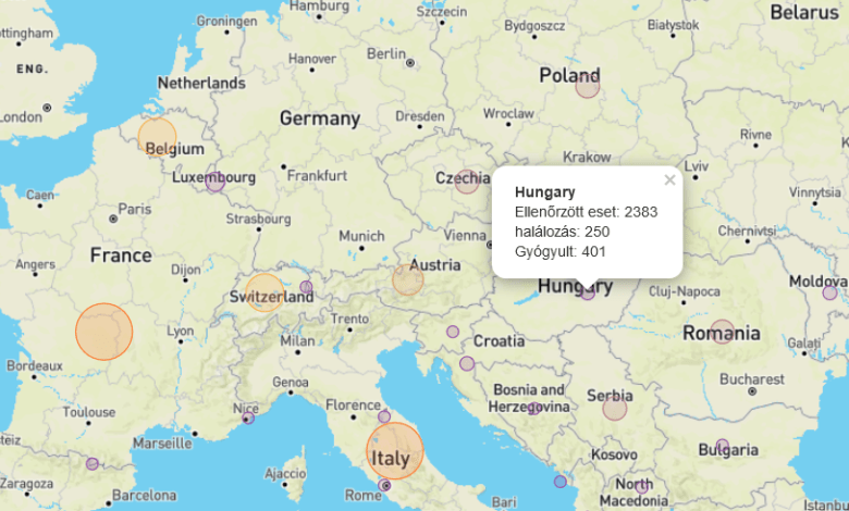 Koronavírus (Covid-19) térkép Európa 2020-04-24